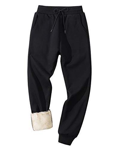 Gihuo Men's Winter Fleece Pants Sherpa Lined Sweatpants Active Running Jogger Pants (Black, Large)