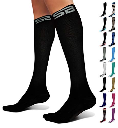 SB SOX Compression Socks (20-30mmHg) for Men & Women – Best Compression Socks for All Day Wear, Better Blood Flow, Swelling! (Small, Solid Black)