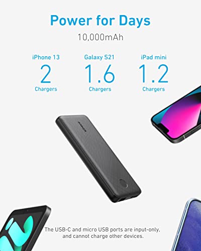 Anker Portable Charger, 313 Power Bank (PowerCore Slim 10K) 10000mAh Battery Pack with PowerIQ Charging Technology and USB-C (Recharge Only) for iPhone, Samsung Galaxy and More