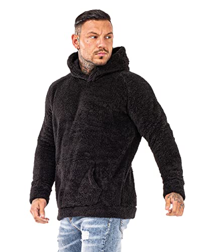 mens sherpa hoodie sweater Fuzzy Fluffy Hoodie Sherpa Sweatshirt Men Fashion Winter Outwear Black Size L