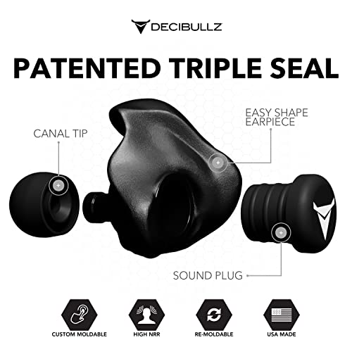 Decibullz - Custom Molded Earplugs, 31dB Highest NRR, Comfortable Hearing Protection for Shooting, Travel, Swimming, Work and Concerts (Black)