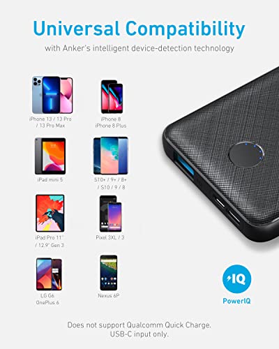 Anker Portable Charger, 313 Power Bank (PowerCore Slim 10K) 10000mAh Battery Pack with PowerIQ Charging Technology and USB-C (Recharge Only) for iPhone, Samsung Galaxy and More