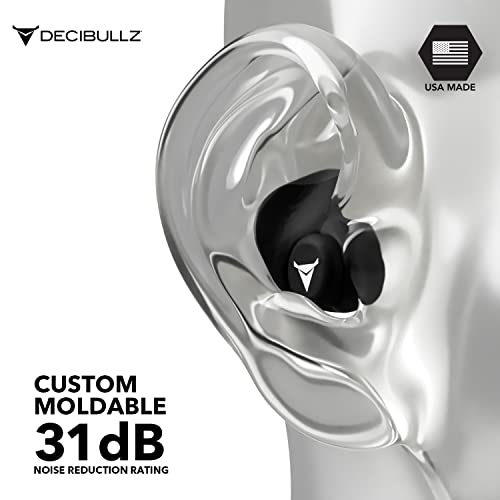 Decibullz - Custom Molded Earplugs, 31dB Highest NRR, Comfortable Hearing Protection for Shooting, Travel, Swimming, Work and Concerts (Black)