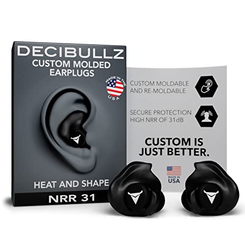 Decibullz - Custom Molded Earplugs, 31dB Highest NRR, Comfortable Hearing Protection for Shooting, Travel, Swimming, Work and Concerts (Black)