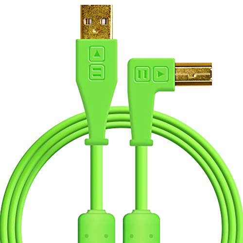 Chroma Cables Right-Angled USB-A to USB-B Cable | 1.5m / 5 ft | Audio Optimized | Shielded from Interference | Velcro Strap (Green)