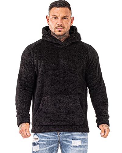 mens sherpa hoodie sweater Fuzzy Fluffy Hoodie Sherpa Sweatshirt Men Fashion Winter Outwear Black Size L