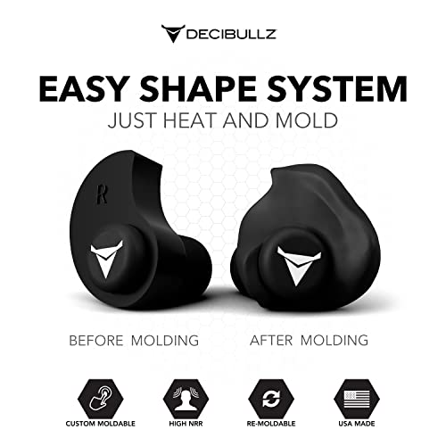 Decibullz - Custom Molded Earplugs, 31dB Highest NRR, Comfortable Hearing Protection for Shooting, Travel, Swimming, Work and Concerts (Black)