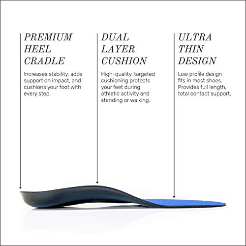 Powerstep Original Insoles, Low Profile Arch Supporting Shoe Insert, Blue/Black, Men's 9-9.5 / Women's 11-11.5