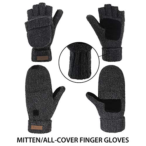 Winter Knitted Convertible Fingerless Gloves Wool Mittens Warm Mitten Glove for Women and Men