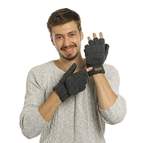 Winter Knitted Convertible Fingerless Gloves Wool Mittens Warm Mitten Glove for Women and Men