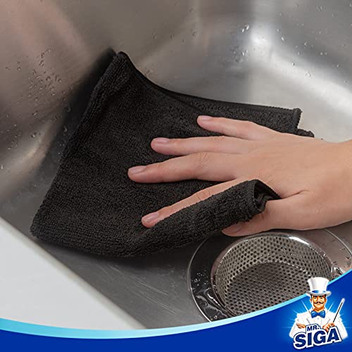 MR.SIGA Microfiber Cleaning Cloth, All-Purpose Microfiber Towels, Streak Free Cleaning Rags, Pack of 12, Black, Size 32 x 32 cm(12.6 x 12.6 inch)