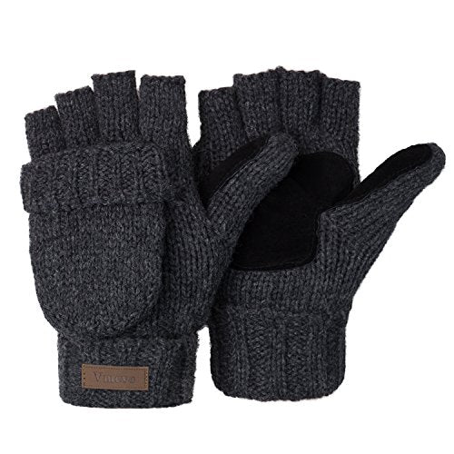 Winter Knitted Convertible Fingerless Gloves Wool Mittens Warm Mitten Glove for Women and Men