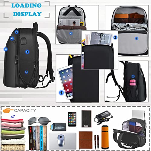 ZINZ Slim and Expandable 15 15.6 16 Inch Laptop Backpack Anti Theft Business Travel Notebook Bag with USB, Multipurpose Large Capacity Daypack College School Bookbag for Men & Women,Deep Black