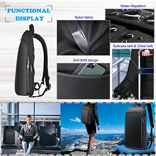 ZINZ Slim and Expandable 15 15.6 16 Inch Laptop Backpack Anti Theft Business Travel Notebook Bag with USB, Multipurpose Large Capacity Daypack College School Bookbag for Men & Women,Deep Black