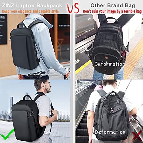 ZINZ Slim and Expandable 15 15.6 16 Inch Laptop Backpack Anti Theft Business Travel Notebook Bag with USB, Multipurpose Large Capacity Daypack College School Bookbag for Men & Women,Deep Black