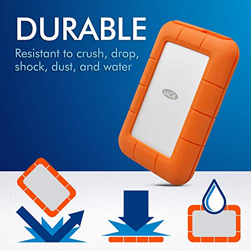 LaCie Rugged Mini 2TB External Hard Drive Portable HDD - USB 3.0 USB 2.0 Compatible, Drop Shock Dust Rain Resistant Shuttle Drive, For Mac And PC Computer (LAC9000298), orange