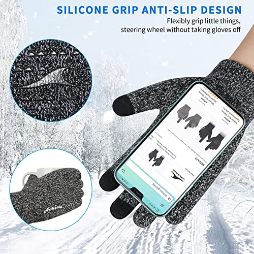 Achiou Winter Gloves for Men Women, Touch Screen Texting Warm Gloves with Thermal Soft Knit Lining,Elastic Cuff 3 Size Choice